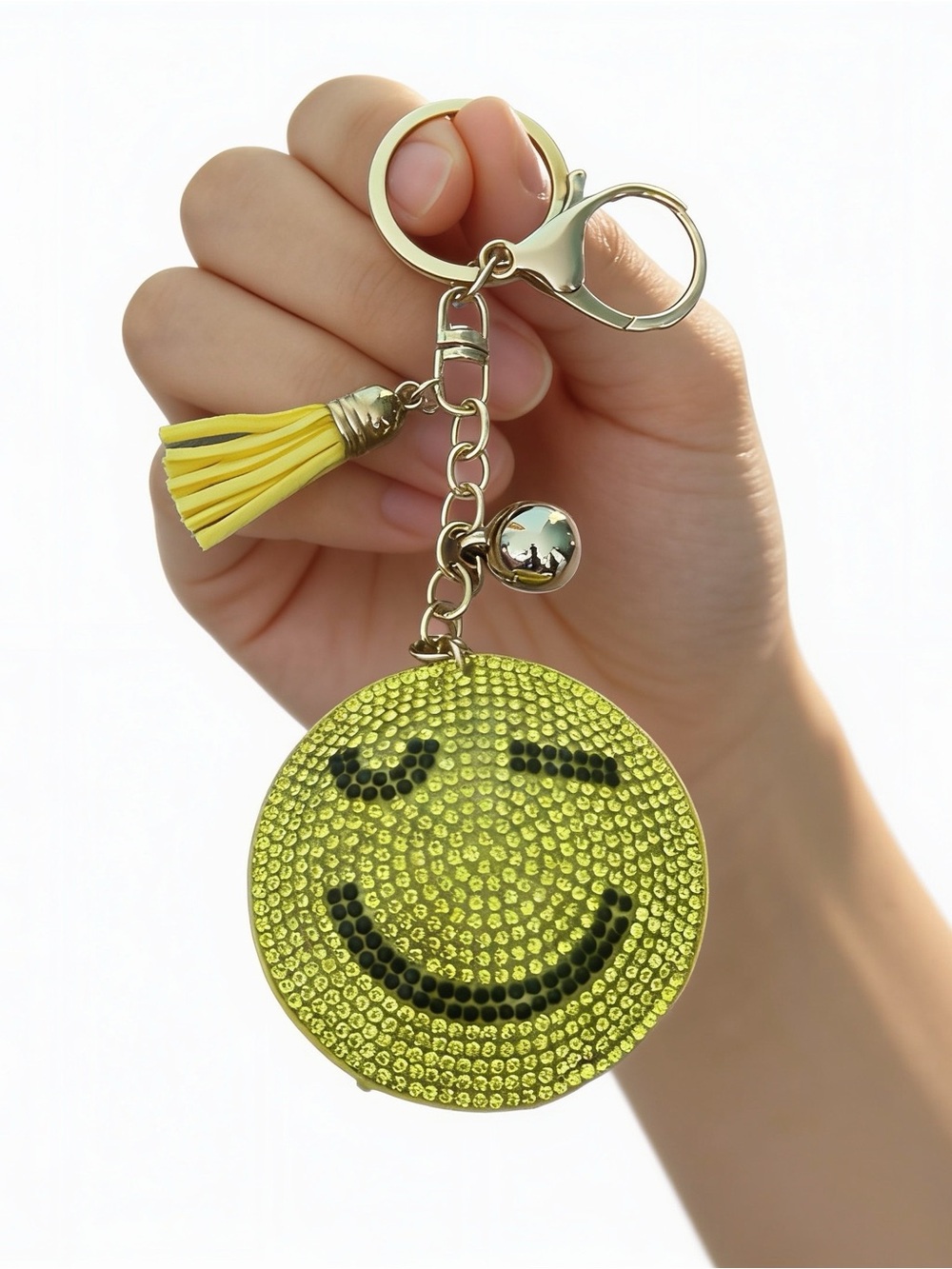 Smiley Crystal Tassel Keychain/Bag Charm - Yellow